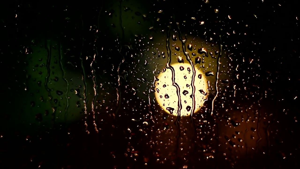 4K-HD - Raindrops on Window - Night Rain Pouring From the Window