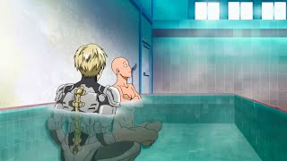 Saitama Baths with Genos before Food Store Sales // Genos Pushes a Girl against Wall for Discounts