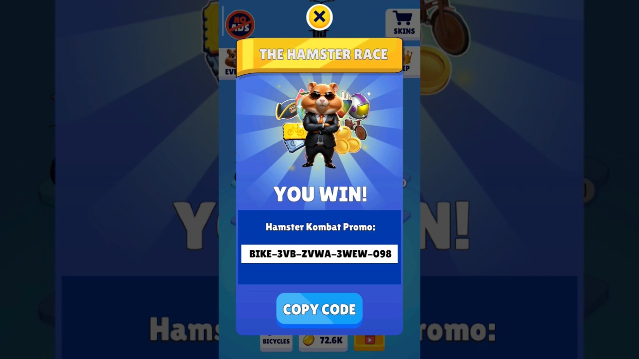 Hamstar kombat 3rd key code - BIKE-3VB-ZVWA-3WEW-098 how to complete 3rd key 