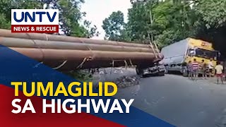 Maharlika Highway sa Labo, CamNorte, hindi pa rin madaanan dahil sa tumagilid na trailer truck
