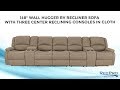 RecPro Charles 148" Wall Hugger RV Recliner Sofa with Three Center Reclining Consoles in Cloth