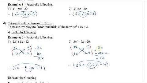 Math 11 - Sec 4.2 Factoring Quadratic Expressions Part 2