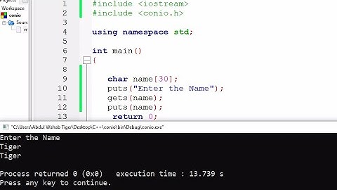 C++ program to use gets( )and puts( ) Function | C++ Program use conio.h header file