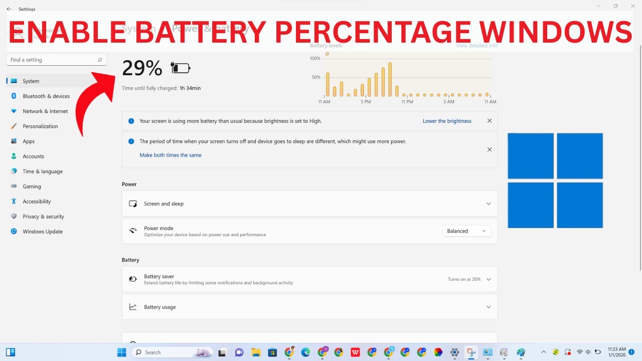 How To Enable Battery Percentage On Windows 10/11 - YouTube