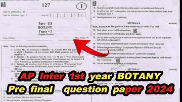 AP inter 1st year Botany pre final question paper 2024||Inter botany pre final question paper 2024