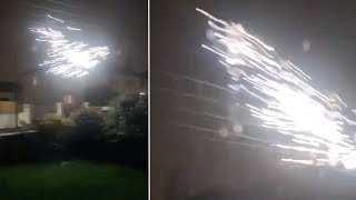 Sparks Fly From Power Lines As Storm Ellen Strikes