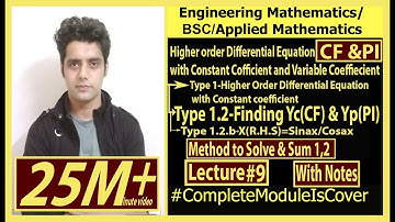Type 1.2.b-Finding Yc and Yp|Sum 1,2 |Linear Differential Equation with Constant Coefficient
