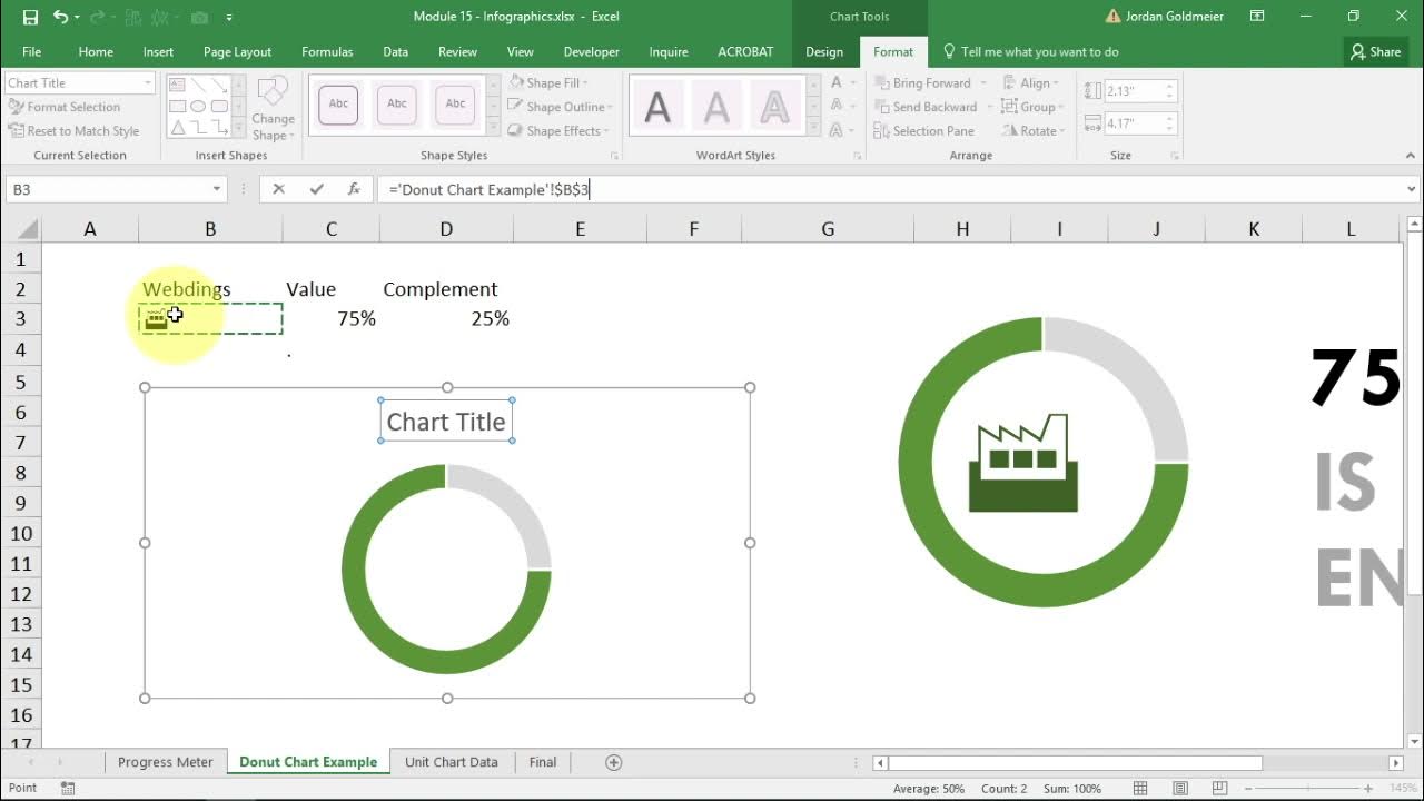 153 Free Excel Dashboard Course Donut Chart Demo Jordan Goldmeier