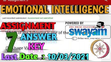NPTEL Assignment 7 Answer key 2021|Emotinal Intelligence|Credit Course|Last Submission-10/03/2021