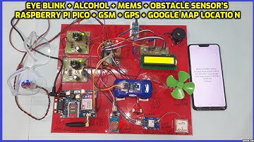 Raspberry Pi Pico + GSM + GPS +  Eye Blink + Alcohol + MEMS + Vehicle Tracking System +  Google Maps