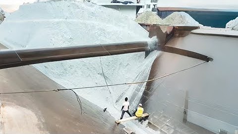 Barge unloading 3800 tons of white sand - Part 3 Long video - Vlog of work on the barge