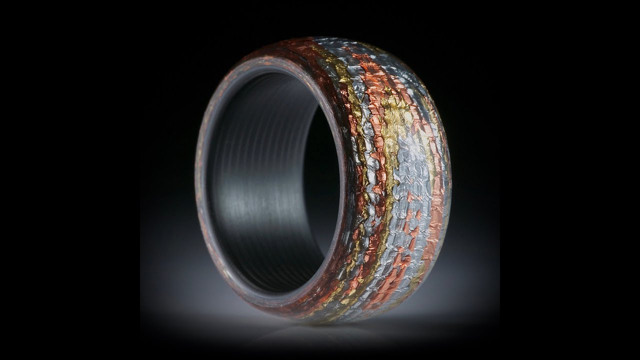 Glasfaserring "tricolor" mit Blattkupfer, Alu und Bronze