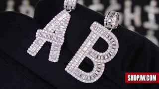 14k Gold and Rhodium Finished 925 Silver Simulated Diamond Baguette Letters || Shopjw