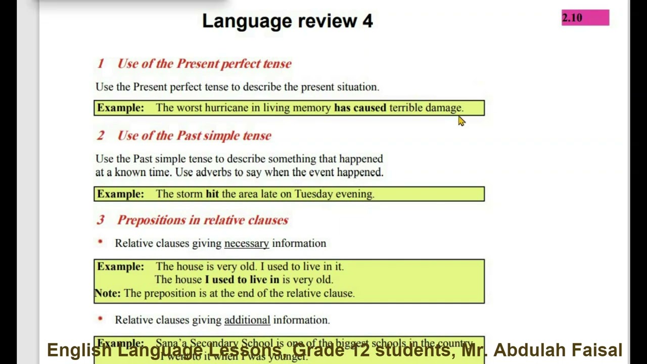 (2.7 Language Review 4) شرح دروس اللغة الإنجليزية للصف الثالث الثانوي- اليمن