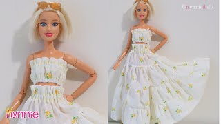 DIY Tiered Maxi Skirt & Strapless Crop Top for Barbie | nynniedolls
