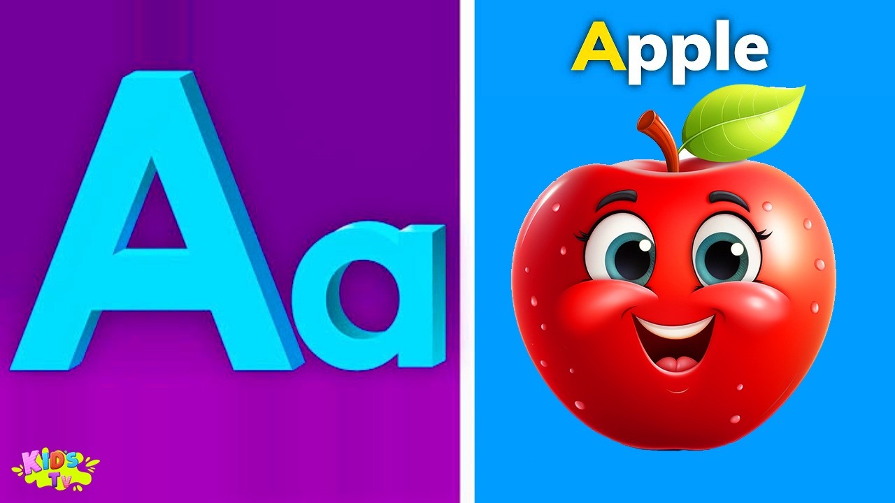 Песенка про фонетику ABC - обучающие видеопесни для малышей, буква А — яблоко, детские стишки, пе...
