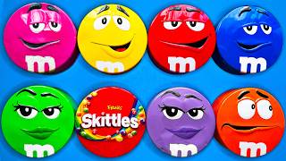 Satisfying Vibrant Skittles And Tasty M&Ms Candy Beautiful Unpacking From Glossy Tins Asmr