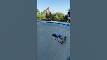 Thumbnail of Toddler dropped in on tiles. Biggest ramp at skatepark. #scooter #3yearsold