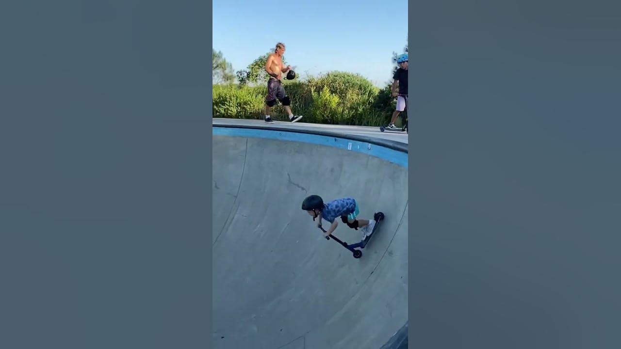 Toddler dropped in on tiles. Biggest ramp at skatepark. #scooter #3yearsold Toddler dropped in on tiles. Biggest ramp at skatepark. #scooter #3yearsold