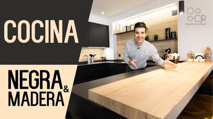 Cocina blanca y negra con mesa Serie Hölst - muebles de cocina en