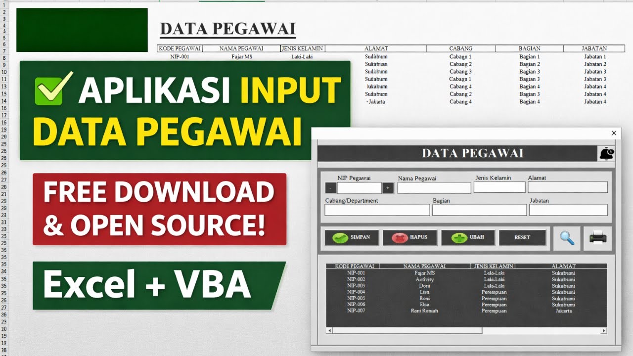 Excel Jadi Aplikasi! Input Data Pegawai VBA Excel | Free Download & Open Source