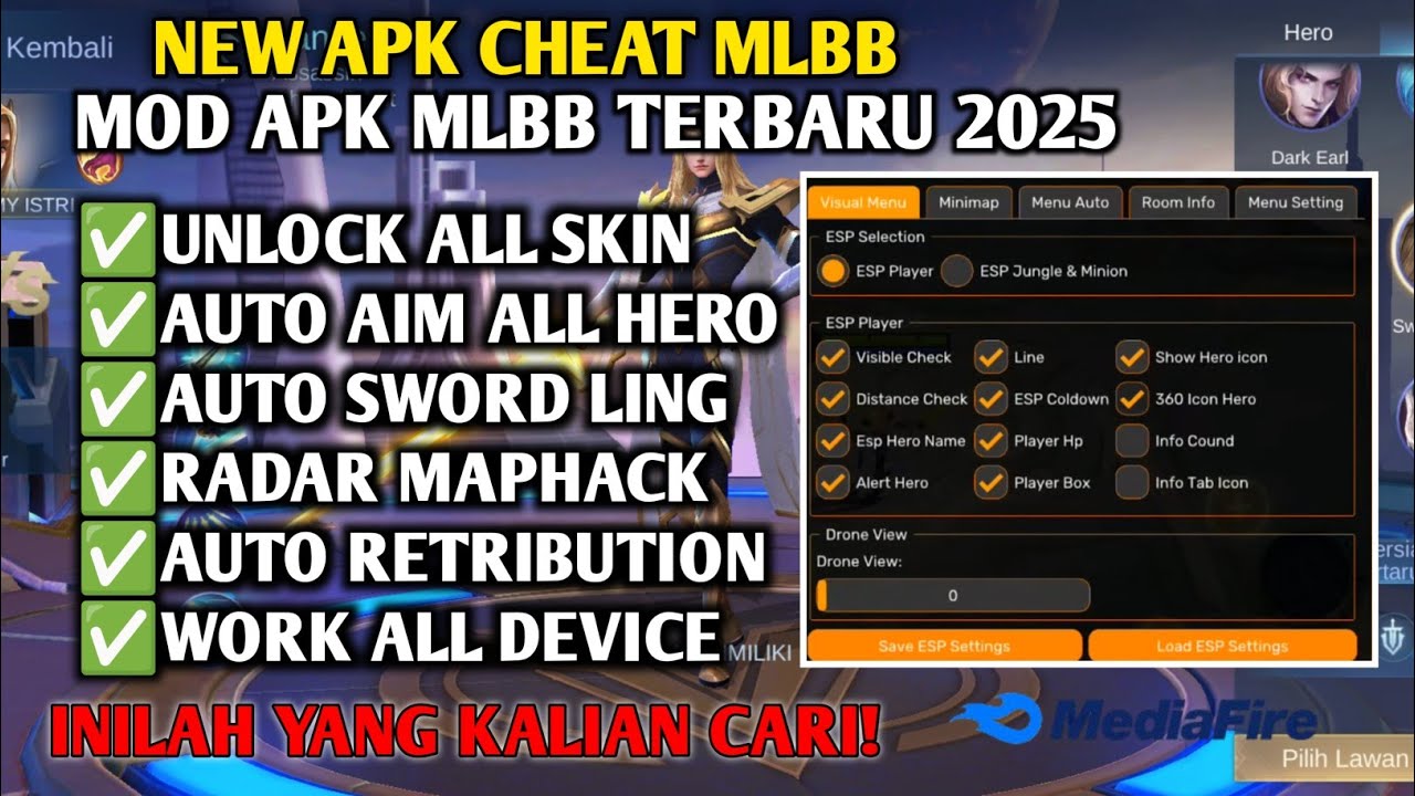 APK MOD MENU ML TERBARU 2026 ANTI BANNED – CHEAT MAP HACK MOBILE LEGENDS UNLOCK ALL SKIN DRONE VIEW