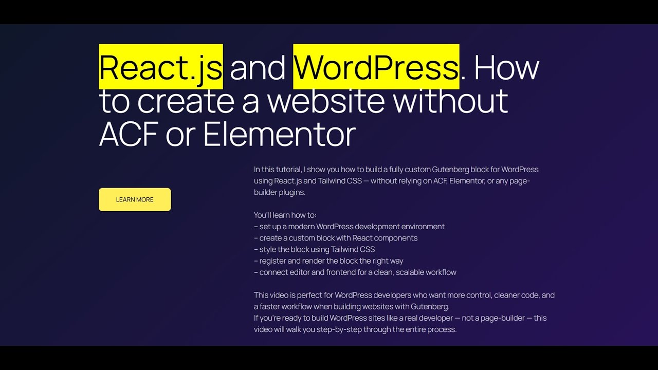 ReactJS and WordPress. How to create a website without ACF or Elementor ...