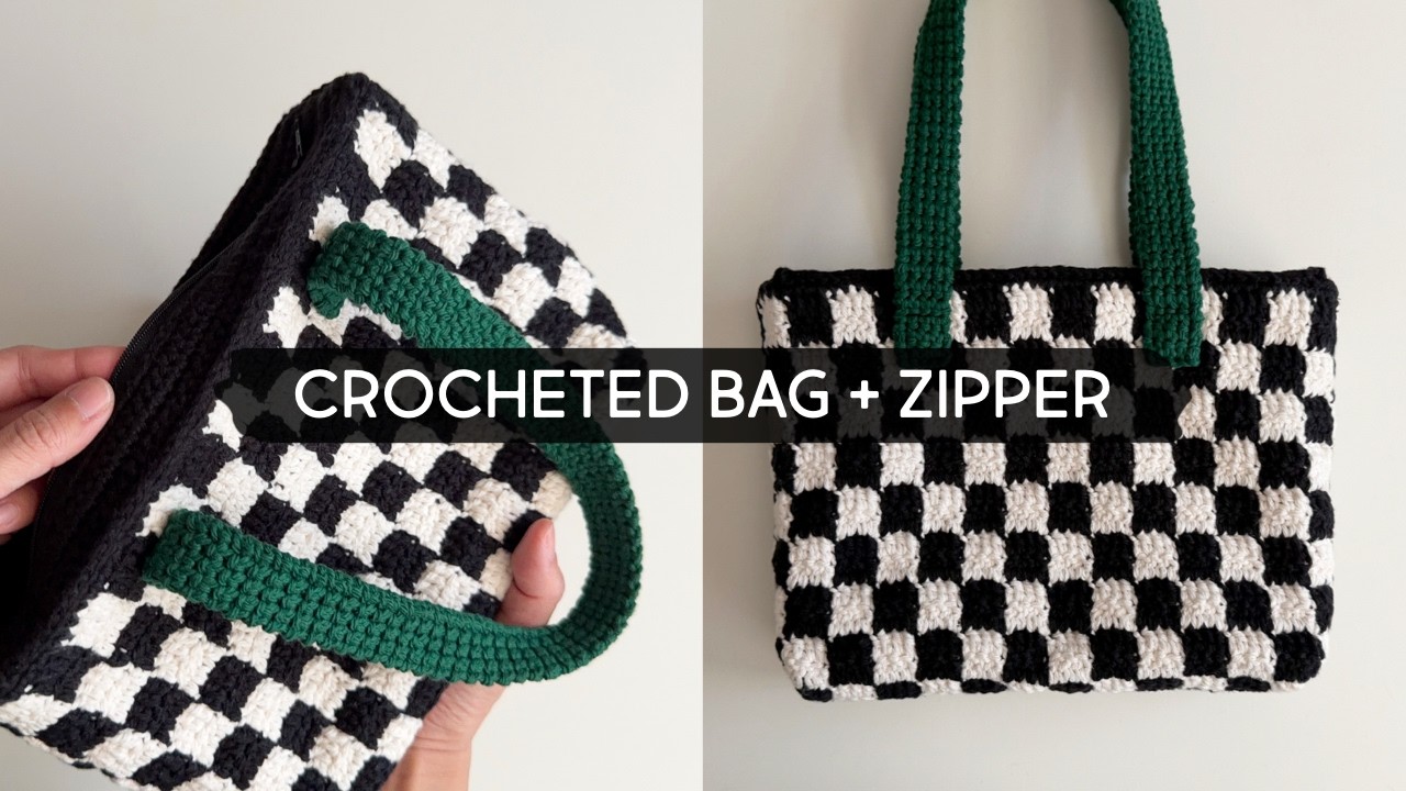 Making a Crocheted Checkered Bag | Lined + Zipper - YouTube