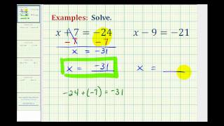 Ex:  Solving One Step Equation by Add/Subtracting Integers (Var on Left)