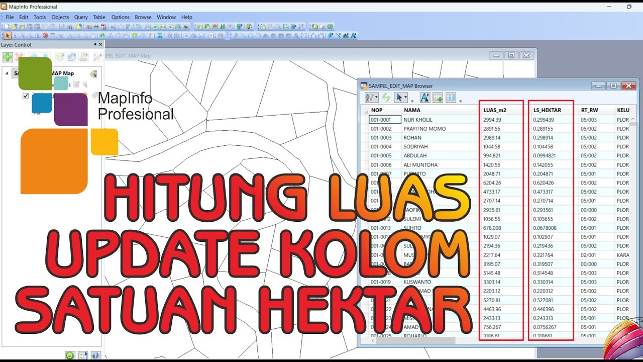 Menghitung Luas BIDANG TANAH satuan hektar- Update KOLOM di MapInfo ...