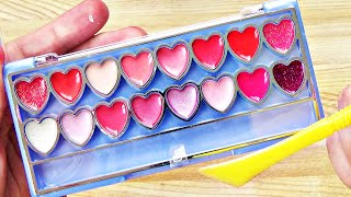 Slime Coloring with Makeup! Mixing Heart Lip Gloss Palette into Clear Slime! Satisfying Slime ASMR!