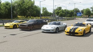 Forza Horizon 4 Drag race: Dodge Demon vs Corvette Z06 vs Corvette C6 Zr1 vs SRT Viper GTS