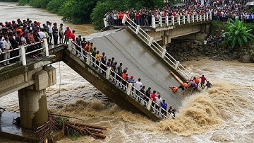 Moment the Bridge Almost Swept Away by Heavy Floods!