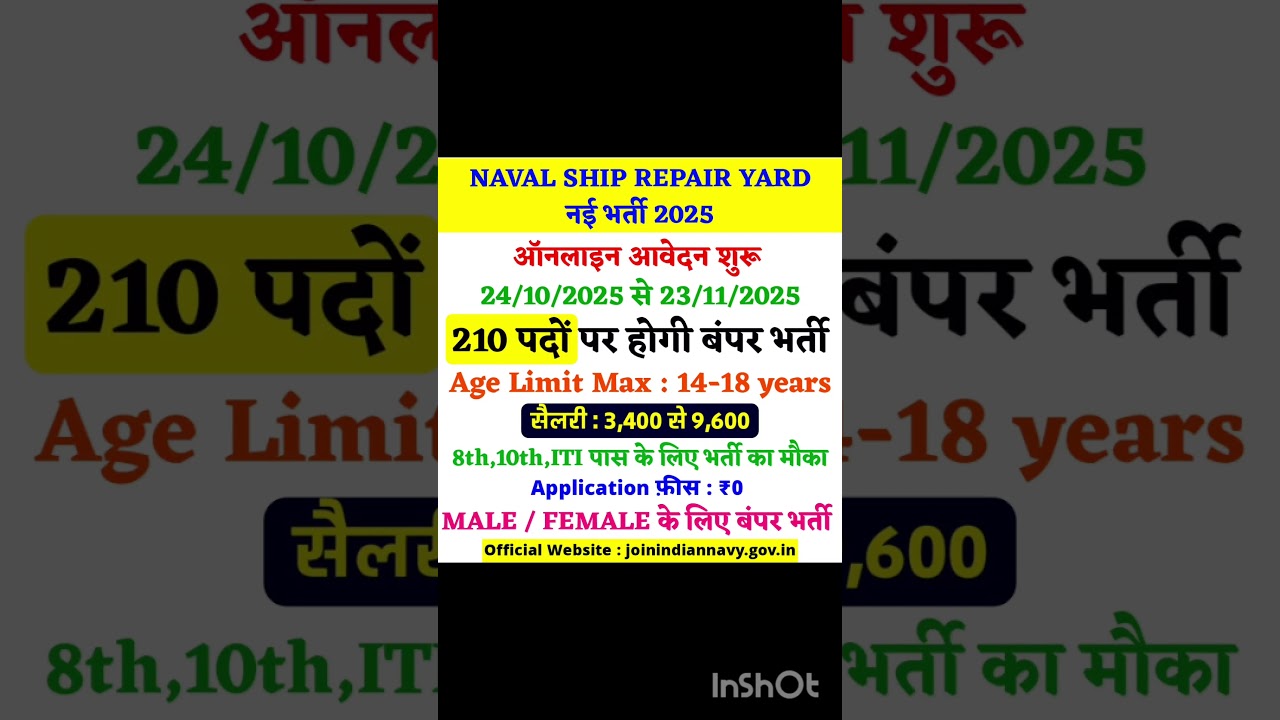Naval Ship Repair Yard Apprentice Recruitment 2025 || Naval Ship Repair Yard Vacancy  2025