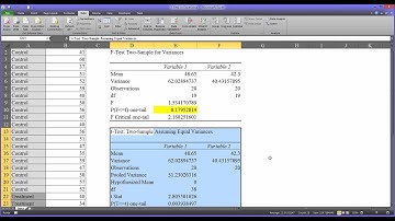 T-Test in Excel including Testing for Equality of Variances