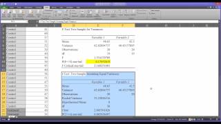 T-Test in Excel including Testing for Equality of Variances