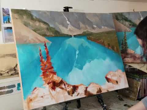 Hues and lines of the Moraine Lake. Block in stage. Timelapse