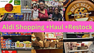 ALDI'S FOOD STAMP SHOPPING ADVENTURE WITH 3 HUNGRY KIDS + GROCERY HAUL + FRIDGE RESTOCK
