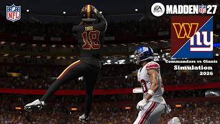 Madden 27 Stefon Diggs Commanders vs New York Giants Simulation 2026 Game Play