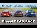 BMW 840d v Mercedes E400d vs Audi A8 50 TDI - Diesel DRAG RACE, ROLLING RACE & BRAKE TEST
