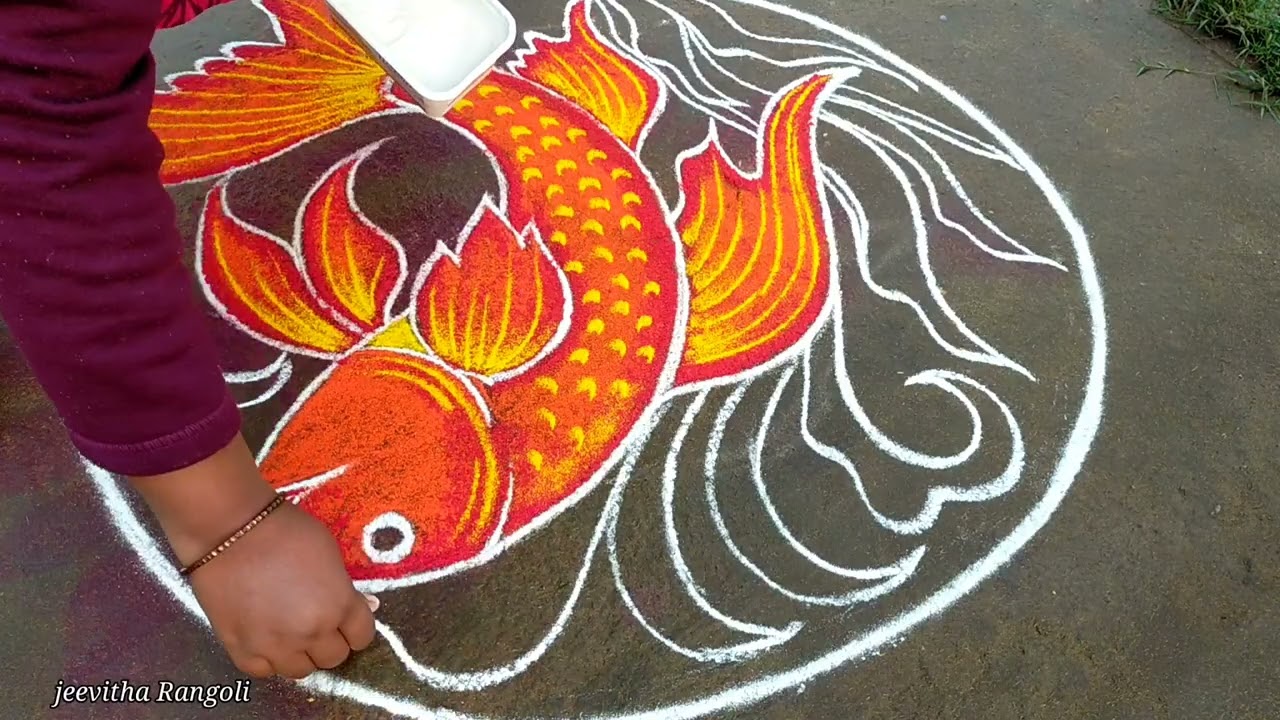 Creative new year special rangoli 🐟|margazhi kolam/colourful fish for New year 2026 