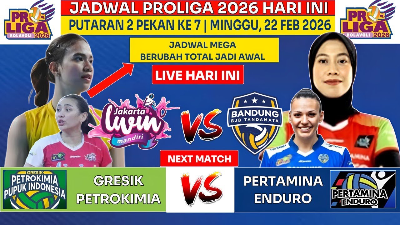 🔴 Jadwal Proliga 2026 Hari Ini -22 Februari 2026 -Gresik Petrokimia vs Pertamina Enduro -Live MojiTv