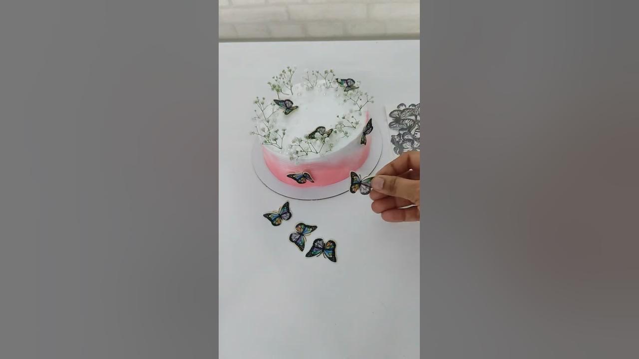 How to put EDIBLE BUTTERFLIES on fresh cream cake Edible Wafer