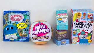 Mini Brands Gold Rush Collection Snoopy  Rement Yummy World Smooshy Mushy Shopkins Blind Box Opening