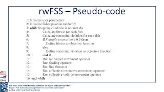 Fish School Search Algorithm for Constrained Optimizaton   HIS 22