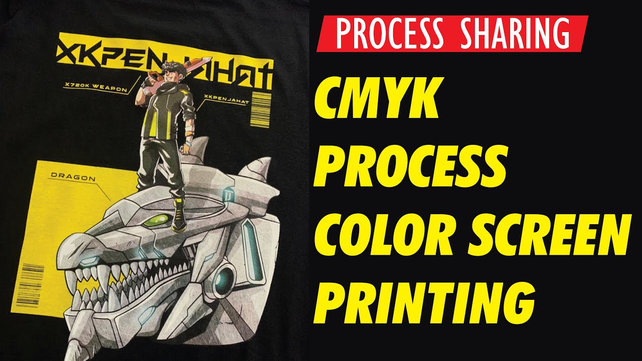 SCREEN PRINTING CMYK PROCESS COLOR ON BLACK TSHIRT. XK PENJAHAT