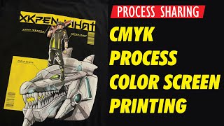 ЭКРАНАТНАЯ ПЕЧАТЬ CMYK ЦВЕТ НА ЧЕРНОЙ ФУТБОЛКЕ. ТОВАР XK ПЕНДЖАХАТ.