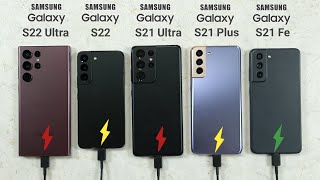 samsung s22 ultra vs s22 vs s21 ultra vs s21  vs s21 fe battery charging test | fast charging test