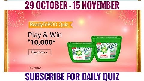 Amazon ReadyToPOD Quiz Answers Today | Win 10000 Amazon Pay Balance | 29 October 2020