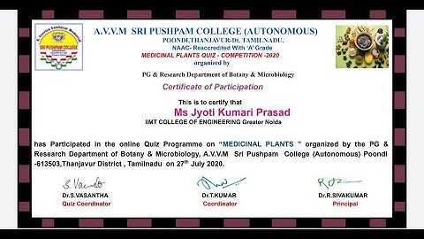 National level quiz on Medical plants |Free E-certificate within 2 minutes |online quiz 2020